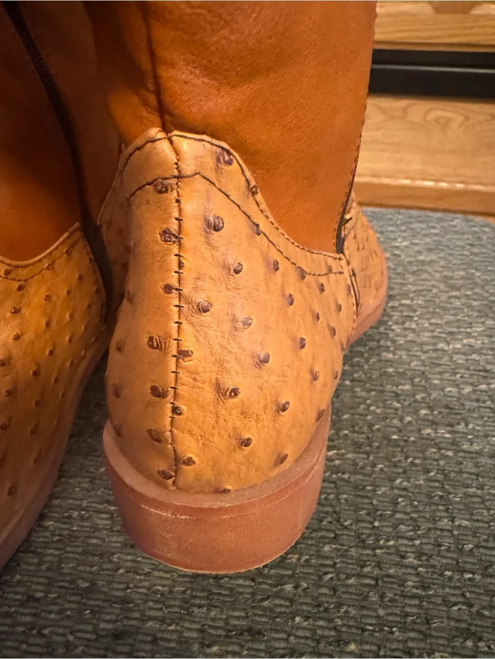 Dahongma Fashion Brown Round Toe Ostrich Pattern Women’s Zip Up Western Boots - Picture 11 of 15